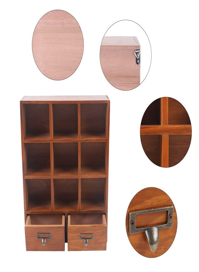 NOLANTISI Vintage Wooden Display Shelves with 2 Drawers Storage 9 Compartment Shadow Box,Vintage Wooden Cabinet Floating Shelves Top Display Organizer - Image 3
